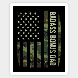 Badass Bonus Dad Camouflage American Flag Fathers Day Gift Sticker